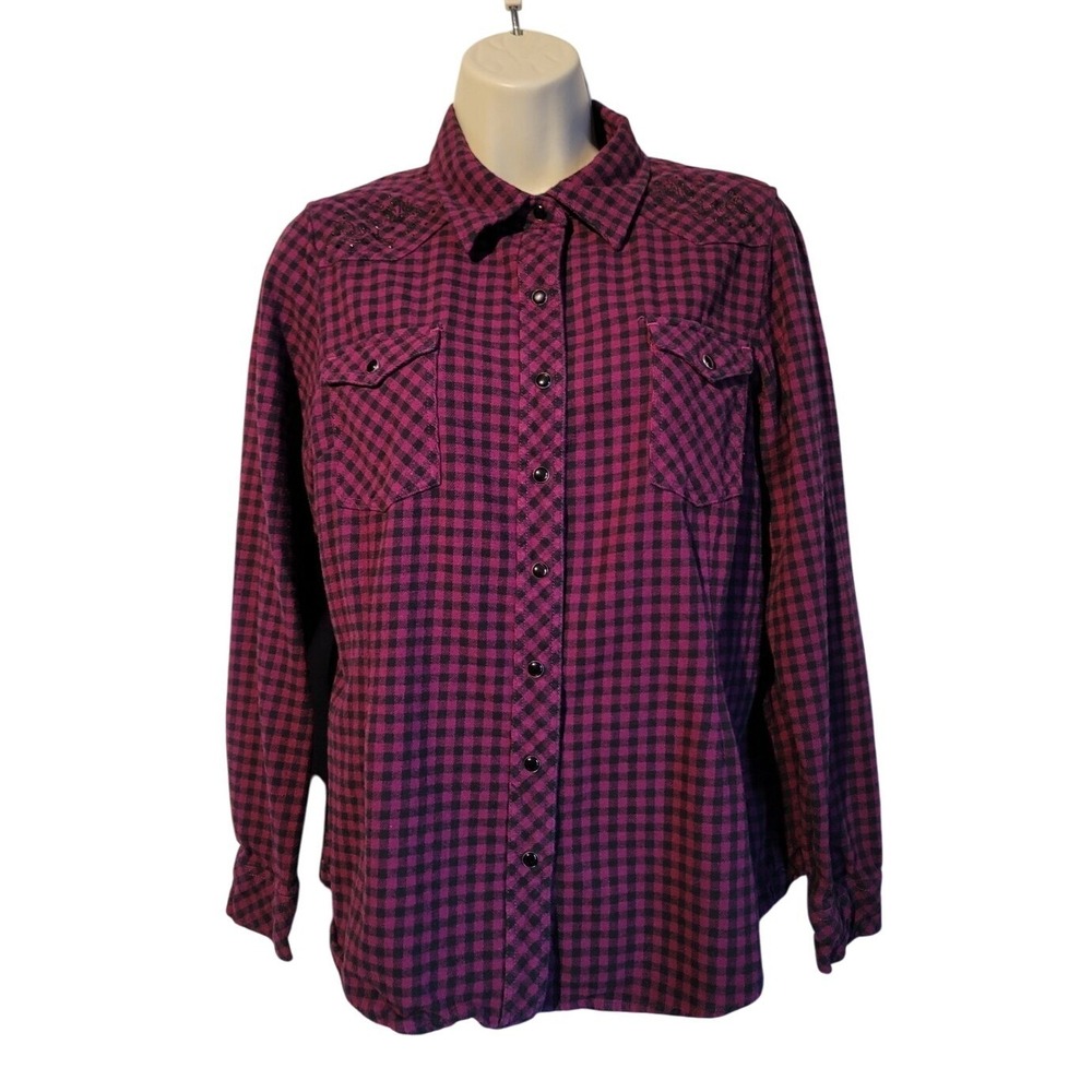 Bit & Bridle Womens Size M flannel Shirt Plaid Pockets Cotton Preppy Warm Fall‎